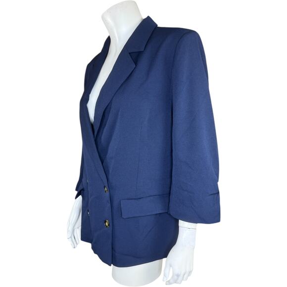 Studio Park x Amy Stran Navy Blazer Medium NWOT Ruched Sleeve Jacket - Picture 7 of 13
